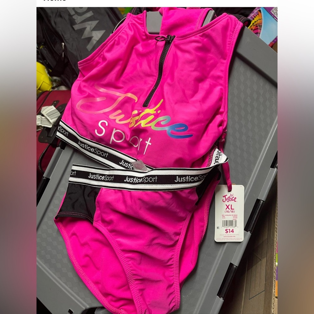 Justice Sport Neon Pink Swimsuit with Logo